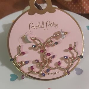 Packed Party Gold Earrings with Multicolor Accents